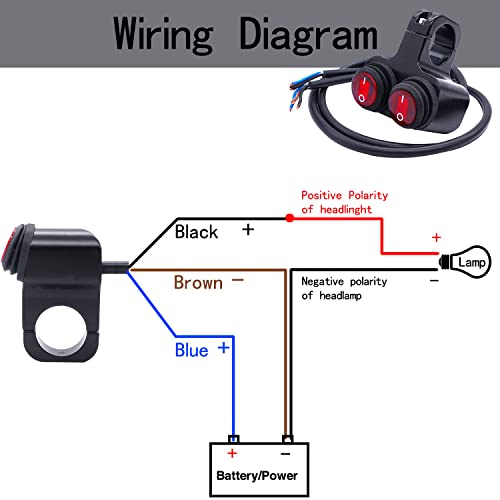 Taiss 7/8″ Waterproof Motorcycle ATV Handlebar Push Button Switch,12v Led Illuminated Headlight Hazard Brake Fog Light O/I Aluminum Alloy Handlebar Double Control Kill Switch with Connect Line F008
