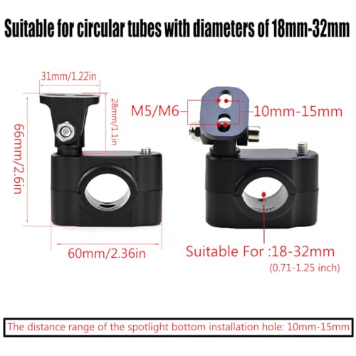 Motorcycle Spotlight Bracket, Adjustable Light Bar Mounting Holder for Driving Fog Lights, Tube Clamp Mounting Bracket Fit 0.7"-1.25" ATV UTV Roll Bar (2 Pcs)