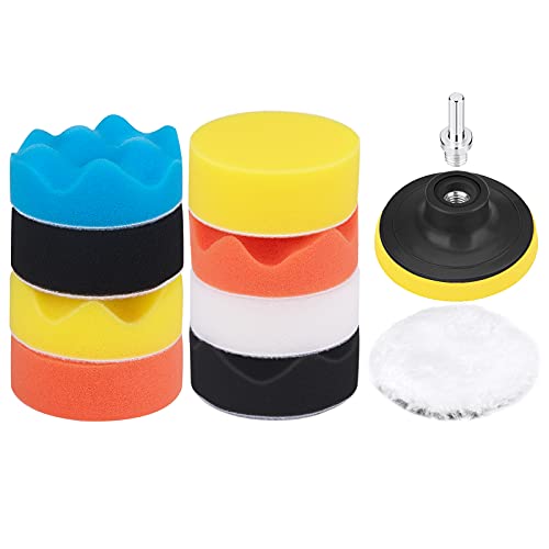 3 Inch Buffing and Polishing Pads Kit 11PCS Buffing Pads with Drill Adapter Foam Polisher Pad for Car Waxing - size: 3Inch-11PCS
