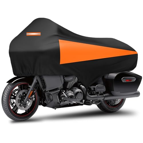 Motorcycle Half Cover with Elastic Hook Waterproof Dustproof Sunproof All-Weather Protection Suitable for Touring Models Road King Street Glide Road Glide and More(Black&Orange) - color: Black&Orange