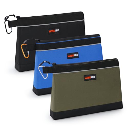 Tool Pouches with Zipper, Multi-Purpose Utility Tool Bags Organizer for Small Hand Tools, Screws, Nails, Pliers & Wrenches, Storage Pouch Set for Electricians, Plumbers, HVAC & Mechanics - color: Blue, Black and Army Green, size: 3 PCS Medium