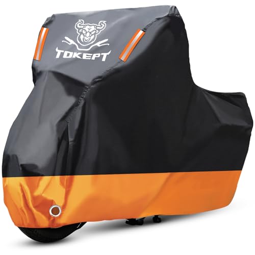 Motorcycle Cover, All Season Waterproof Outdoor Indoor Scooter Shelter Protection with 2 Reflective Strips for Up to 96" Harley-Davidson, Honda, Yamaha, Suzuki, Kawasaki - color: Orange, size: 96"