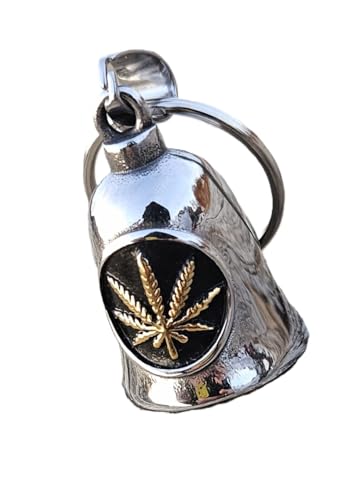 KMA Est. 2005 THE RIDE BELL Pot Leaf Gold w/FREE HANGER Biker Good Luck Motorcycle Charm Original Keychain