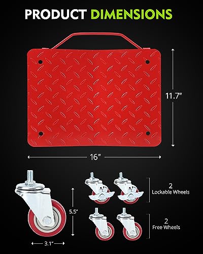 DEXSO [6000 lbs] Tire Wheel Dolly Car Set of 4, Heavy Duty Carbon Steel Car Mover with Antiskid Plate & 360 Degree Rotatable Wheel, 16"*13", Red - color: Light Red