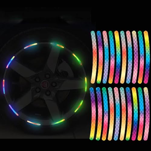 Maicican Rainbow Reflective Stripe Car Wheel Stickers, 20 Pcs - Night Safety Warning, Anti-Scratch, Universal - color: Rainbow