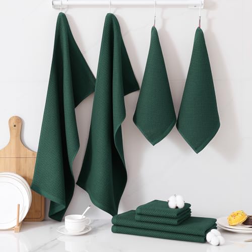 Homaxy 100% Cotton Kitchen Towels and Dishcloths Set, 12 x 12 Inches and 13 x 28 Inches, Set of 12 Bulk Kitchen Towels Set, Ultra Soft Absorbent Dish Cloths for Washing Dishes, Blackish Green - color: Blackish Green, style: 12-Piece Set