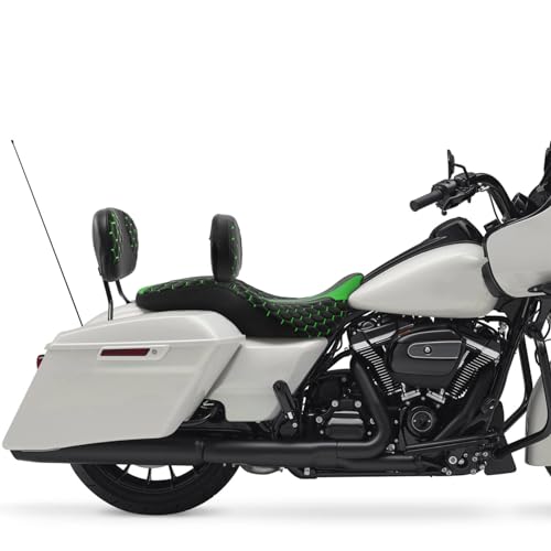 C.C. RIDER Motorcycle Backrest Plug-in Driver for Harley Davidson Touring CVO Street Glide Road Glide Electra Road King 2009-2023 - color: Rider Backrest-Green Stitching