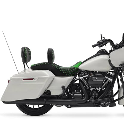 C.C. RIDER Motorcycle Backrest Plug-in Driver for Harley Davidson Touring CVO Street Glide Road Glide Electra Road King 2009-2023 - color: Rider Backrest-Green Stitching