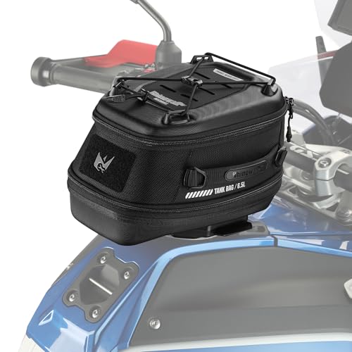 Rhinowalk Motorcycle Tank Bag Magnetic Quick Release 5–6.5L Expandable Motorbike Fuel Tank Bag with Lock, Waterproof Storage Backpack with Rain Cover (Black) - color: Black
