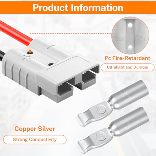 6 Pcs 50A-600V Battery Quick Connect/Disconnect, Compatible with Anderson Connector, 8-12 AWG Quick Jumper Cable Plug Connector Kit for Car/RV/Truck/Forklift Rescue Winch Trailer, Traction - size: 50A-600V-6PCS
