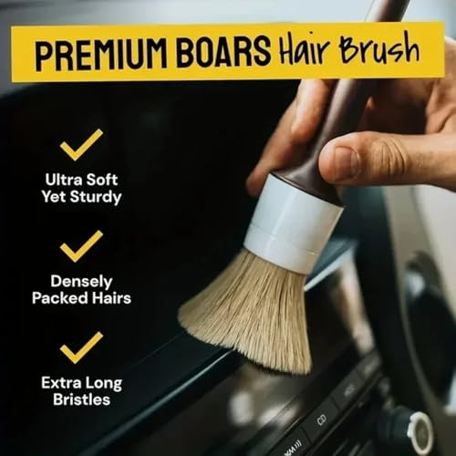 DOUBLE ZEE 3PCS Car Exterior Interior Detail Brush Boar Hair Bristle Brushes for Car Cleaning Auto Detail Tools Detailing Brushes