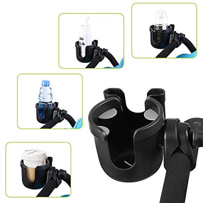 Accmor Stroller Cup Holder with Phone Holder, Bike Cup Holder, Universal Cup Holder for Uppababy Nuna Doona Strollers, 2-in-1 Cup Holder for Walker, Wheelchair, Scooter - color: All Black