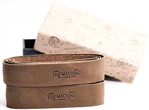 Trip Machine Company Motorcycle Handlebar Leather Grip Wrap Covers – Universal Throttle Grip Covers with Double Sided Tape – Anti-Slip Bike Handle Accessories - color: Brown