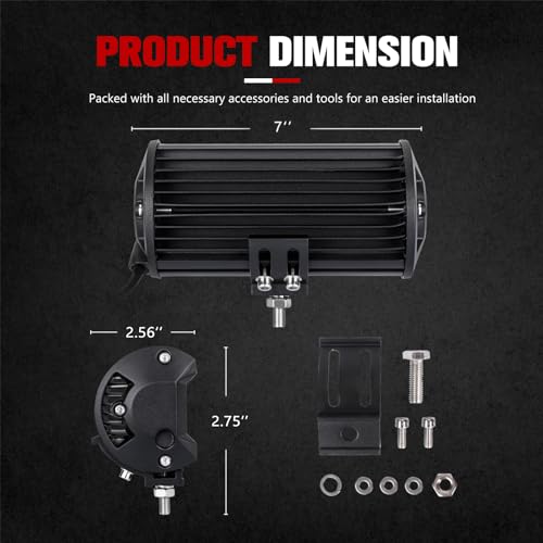 FIERYRED 2PCS 7 Inch LED Light Bar for Truck, Boat, ATV,UTV, Marine, IP68, 24000LM LED Pods Spot & Flood Combo Beam, 12V Triple Row Light Bar Off Road Driving Led Work Lights - size: 7 Inch