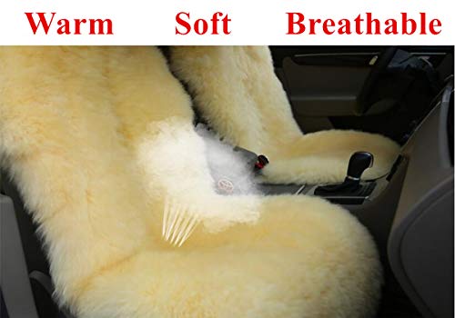 Winter Warm Authentic Australia Sheepskin Car Seat Cover Luxury Long Wool Front Seat Cover Fits Most Car, Truck, SUV, or Van (Beige) - color: Beige