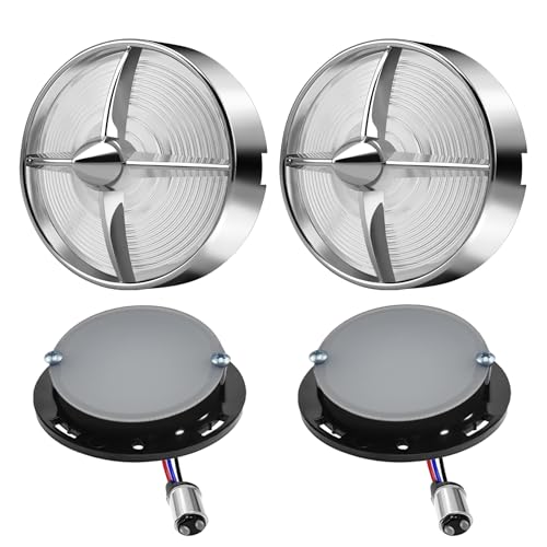 Motorcycle LED Turn Signals With 3 1/4" Clear Lens Covers 2 Pack, 1157 Dual Contact Front Rear White Amber Lights Custom Turbo Lamps Universal Fit Harley Ultra Classic Electra Glide Road King - color: 3 1/4" round Clear lenses with 1157 LED