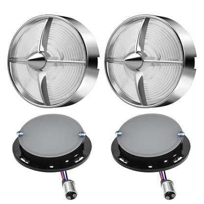 Motorcycle LED Turn Signals With 3 1/4" Clear Lens Covers 2 Pack, 1157 Dual Contact Front Rear White Amber Lights Custom Turbo Lamps Universal Fit Harley Ultra Classic Electra Glide Road King - color: 3 1/4" round Clear lenses with 1157 LED