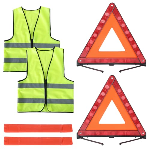 Warning Triangles Safety Triangle Emergency Kit Foldable Reflective Triangles with Base Roadside Triangle Kit with Reflective Warning Vest