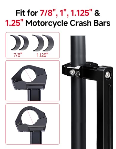 KEMIMOTO Motorcycle Highway Foot Pegs – Adjustable Universal Crash Bar Pegs for 7/8”–1.25” Round Frame Bars, Folding & Rotating Design, Compatible with Rebel 300 500, V-Strom, KLX650
