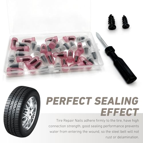 40PCS Car Tire Repair Nails Kit, Vacuum Tire Puncture Repair Screw Tool Kit, Outdoors Self-service Quick Puncture Maintenance Accessories, for Most Cars, Motorcycles, ATVs (Black)