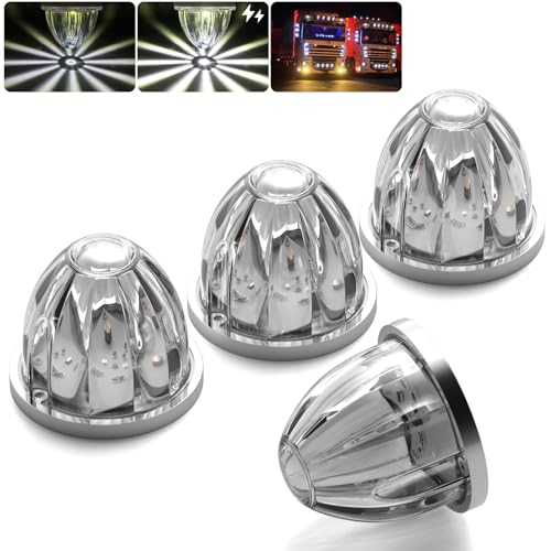 BJZ 4Pcs White Watermelon LED Strobe+Constant Marker Lights Dual Function Watermelon-Shaped Side Marker Clearance Tail Top Cap Roof Lights for Trailer Truck Semi-Trailer Heavy-Duty Truck Bus Van - color: White, size: 4 Pack