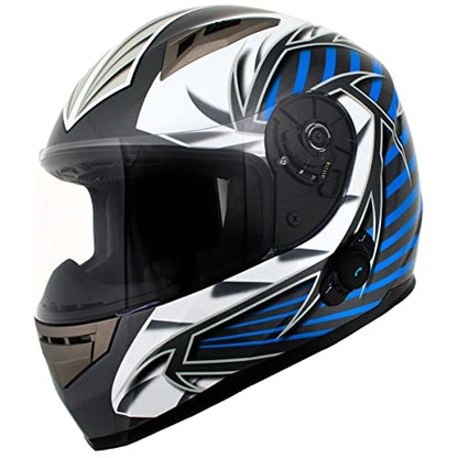 Milwaukee Helmets H512 Titanium and Blue Chit-Chat Full Face Wireless Motorcycle Helmet-Stream Music-Phone Calls