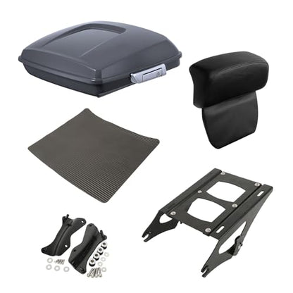 XFMT 5.5" Gunship Gray Razor Trunk W/Backrest Pad + Black Mount Rack + Docking Kit For Harley Touring Road King Street Glide Road Glide Electra Glide Ultra Classic 2014-Later - color: Gunship Gray Set 6