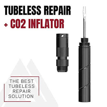 KOM Cycling Tubeless Tire Repair Kit for Bikes 8 Colors! Fixes Mountain Bike and Road Bicycle Tire Punctures - color: Black (PRO with CO2 Inflator)