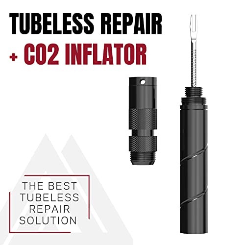 KOM Cycling Tubeless Tire Repair Kit for Bikes 8 Colors! Fixes Mountain Bike and Road Bicycle Tire Punctures - color: Red (PRO with CO2 Inflator)