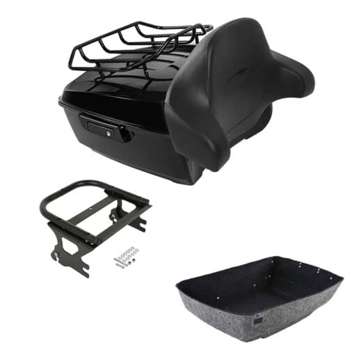 TCMT King Motorcycle Trunk Box Backrest Two Up Mounting Rack Top Rack Fit For Harley Touring 1997-2008 Electra Glide Road Glide Street Glide Pack - color: No Speaker Holes: Style D Black Rack