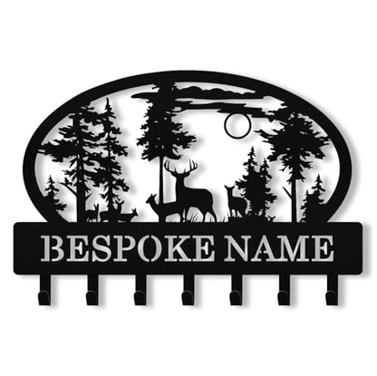 Personalized Key Holder Wall Mount, Custom Name Metal Key Rack Organizer, Deer Cabin Wall Keys Hanger with Hooks for Home, Entryway, Kitchen, Office, Hallway, Doorway - color: 03 Deer