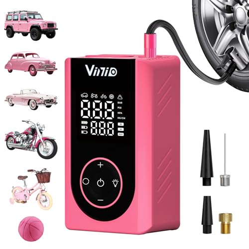 Vinid Tire Inflator Portable Air Compressor, LED Display & Auto Shut-Off, 5 Modes, 150PSI Cordless Air Pump with Digital Pressure Gauge for Car, Balls, Bike, Motorcycle, Pink Car Accessories for Women - color: Light Pink