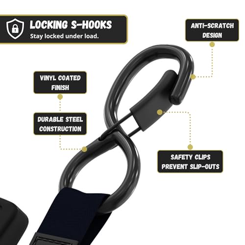 JACO Retractable Ratchet Straps - 1 in x 15 ft (2-Pack) (1,760lbs Break Strength) | Auto Self Retracting Cargo Tie Down Strap Set (Black) - color: Black, size: 2-Pack