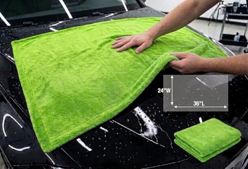 Automotive Detailing Twisted Loop Car Drying Towel, 1400GSM, 36"x24", Streak Free, Lint Free, Reusable, Microfiber Cleaning Cloth for Car, Truck, SUV, Lime Green - color: Lime Green