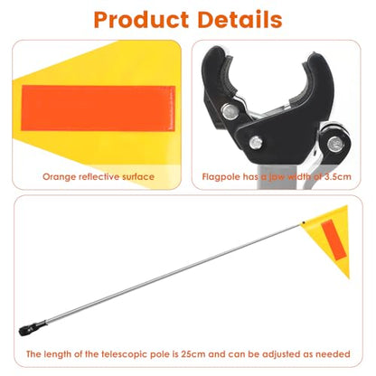 Golf Cart Flag Pole Reflective Safety Flag 8.6 x 11.8 Inches Yellow Triangular Flag with 9.8 inches Pole and 8mm Buckle - color: Yellow