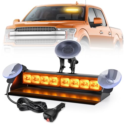 Nilight 8LED Amber Traffic Advisor Strobe Light Bar with Vacuum Suction Emergency Dash Warning Hazard Safety Flashing Lights Front/Rear Windshield Visor for Truck Police Plow Construction Vehicles - color: Amber, size: 8LED