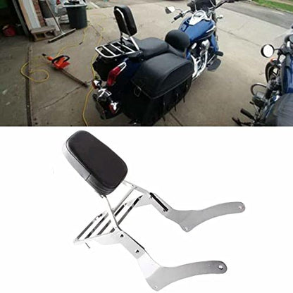 Comfortable Leather Backrest Sissy Bar + Luggage Rack Pad Compatible With Kawasaki Vulcan 900 VN900 1996-2018 (Chrome) (Chrome) - size: Chrome