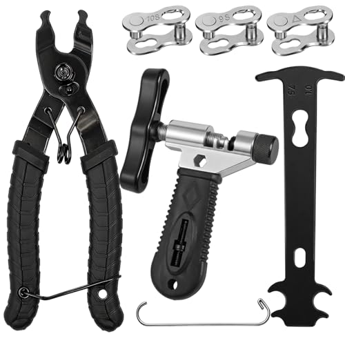 Bike Chain Repair Tools Set, Includes Bicycle Chain Breaker Tool, Master Link Plier, Wear Indicator and 3 Pairs Missing Links for 6-10 Speed Chains