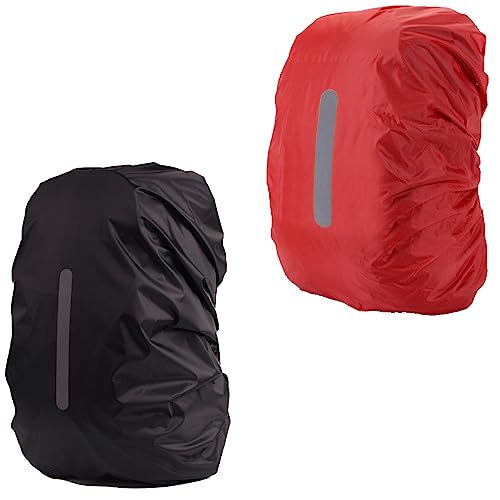 2 Pack Waterproof Rain Cover for Backpack,Backpack Rain Cover with Reflective Strip,Rucksack Rain Cover for Bicycling/Hiking/Anti-Dust/Anti-Theft/Camping/Traveling/Outdoor Activities - color: 1 Pcs Black + 1 Pcs Red, size: XL(For 56L-70L backpack )