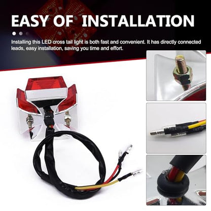 LED Rear Tail Brake Light, Cross High Brightness Modified Tail Light for License Plate Brake & Turn Signal Lamp, Waterproof Housing Integrated Running Lamp, Universal for Most Motorcycle (Red)