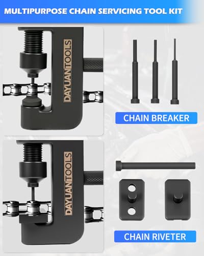 DAYUAN Motorcycle Chain Breaker Set, Chain Cutter and Riveter Kit Blue Case | 13Pcs Chain Removal Tool, 35-630 Chains Bikes Motorcycles ATVs，2.2/2.9/3.8mm Pins，Long Handle High Torque, Grind Rivet First - color: Blue