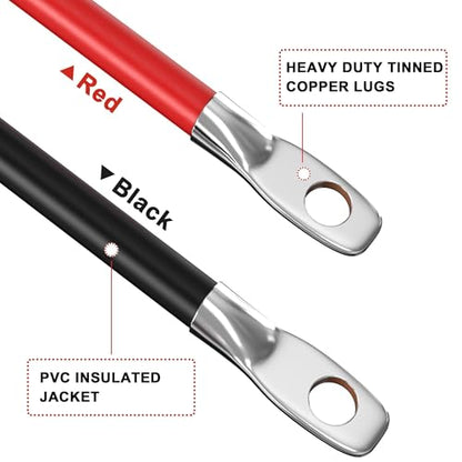 4 AWG Battery Cable, 4 AWG 32 Inch Pure Copper Battery Inverter Cables with 3/8" Tabs on Both Ends Set for Automotive Solar Power Inverter Marine Boat RV Car Motorcycle (Red and Black) - size: 32 Inch