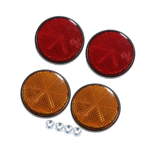 ACROPIX 4 Pcs M6x1.0 Orange Red Plastic Universal Round Screw Mount Reflective Warning Reflector with Nut for Motorcycle Bike Car Parts