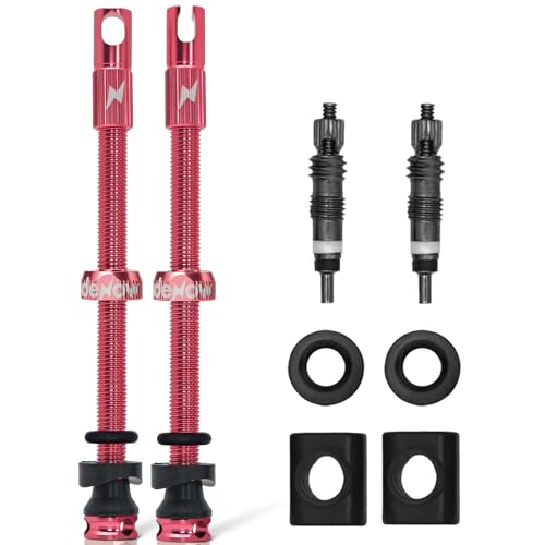 RideNow Tubeless Presta Valve Stems, 85mm Super Light Alloy Presta Tubeless Valve Stem Kit with Valve Core Remover Tool and Valve Stem Caps, Multiple Color and Size Options(Pair), Pink - color: Pink, size: 85mm