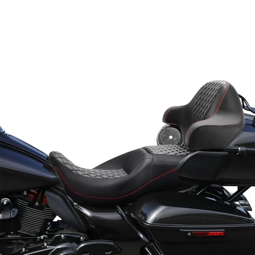 SLMOTO Hammock Seat Driver Rider Brackrest Wrap Around King Trunk Backrest Pad fit for Harley Touring Road King Street Glide Road Glide Electra Glide 2014-2023 2 Up Seat Black Red - color: B Style G Black Seat