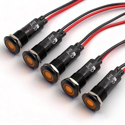 5PCS 12mm(1/2") Waterproof 5V 12V 24V LED Indicator Light Yellow Metal Signal Dash Pilot Light for Automotive Industrial Equipment(12V-24V Yellow LED Light - color: 12mm-Yellow Light-5PCS