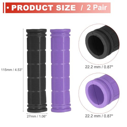 2 Pair Soft Rubber Handlebar Grips, Bicycle Handlebar Grips Bike Handle Bar Wrap Non-Slip 4.5 Inch - Fitting for Mountain Bikes/Road Bicycles/Scooter - color: Black/Purple