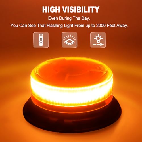 AnTom Remote Control Wireless Strobe Lights, Waterproof Rechargeable LED Battery Powered Beacon Light with Strong Magnetic Base, Vehicle Emergency Flashing Warning, Amber