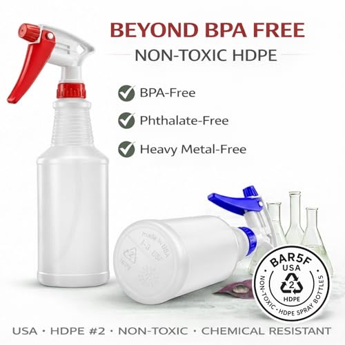 Bar5F Commercial Spray Bottles with Adjustable Trigger, Chemical Resistant HDPE, BPA-Free (3-Pack / 24 oz/Multicolor)