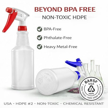 Bar5F Commercial Spray Bottles with Adjustable Trigger, Chemical Resistant HDPE, BPA-Free (3-Pack / 24 oz/Multicolor)